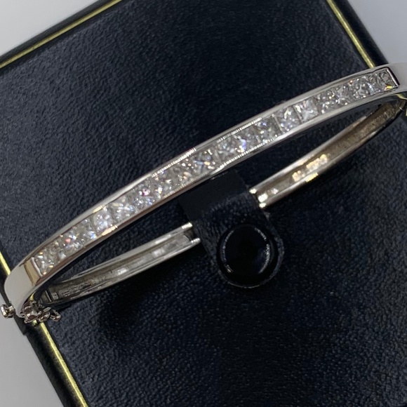 14K White Gold Princess Cut Diamond Bangle Bracelet - Picture 6 of 15